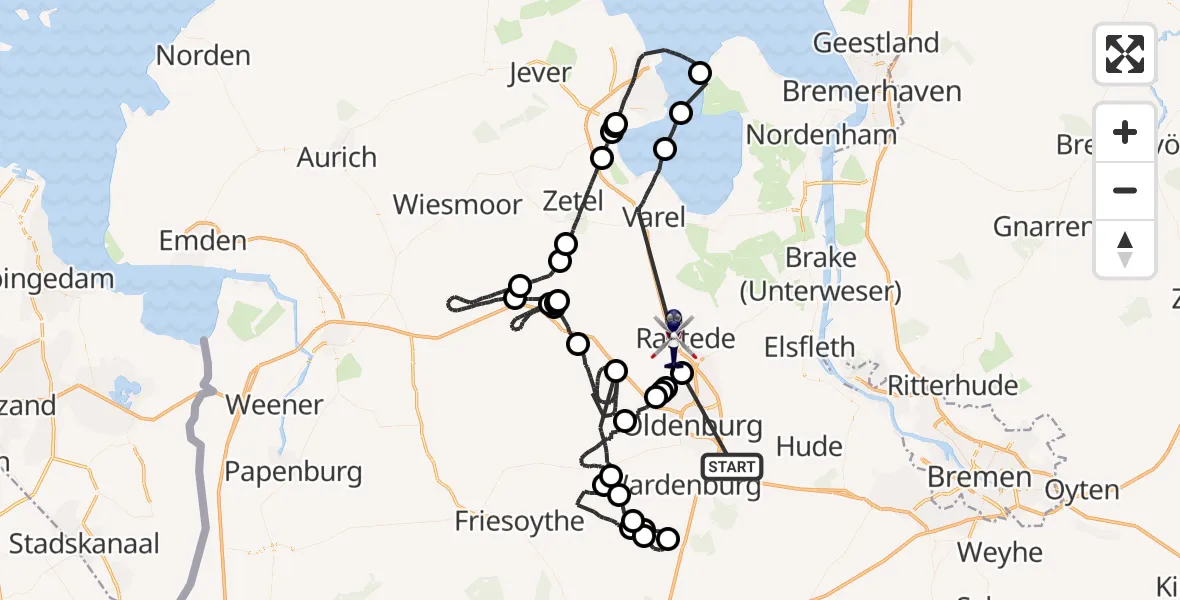 Flugroute Polizeihubschrauber Hatten - Rastede, 16 Juli 2026, 08:25