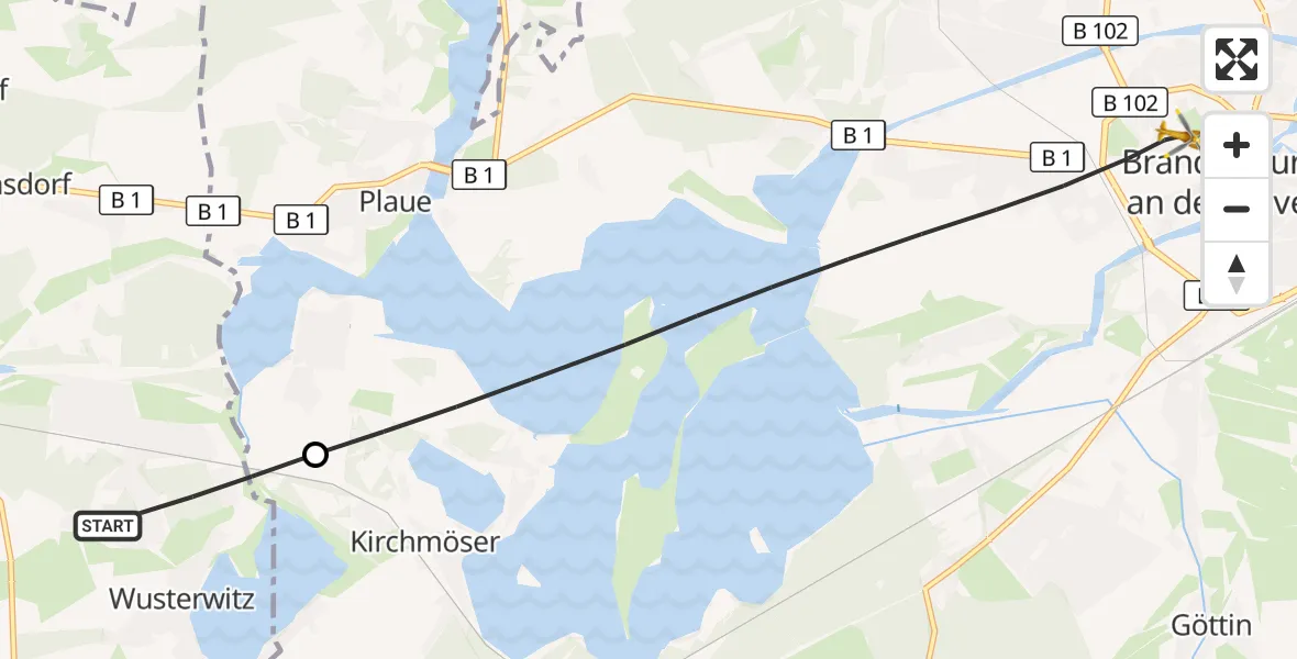 Flugroute Rettungshubschrauber Wusterwitz - Brandenburg an der Havel, 16 Juli 2026, 08:26