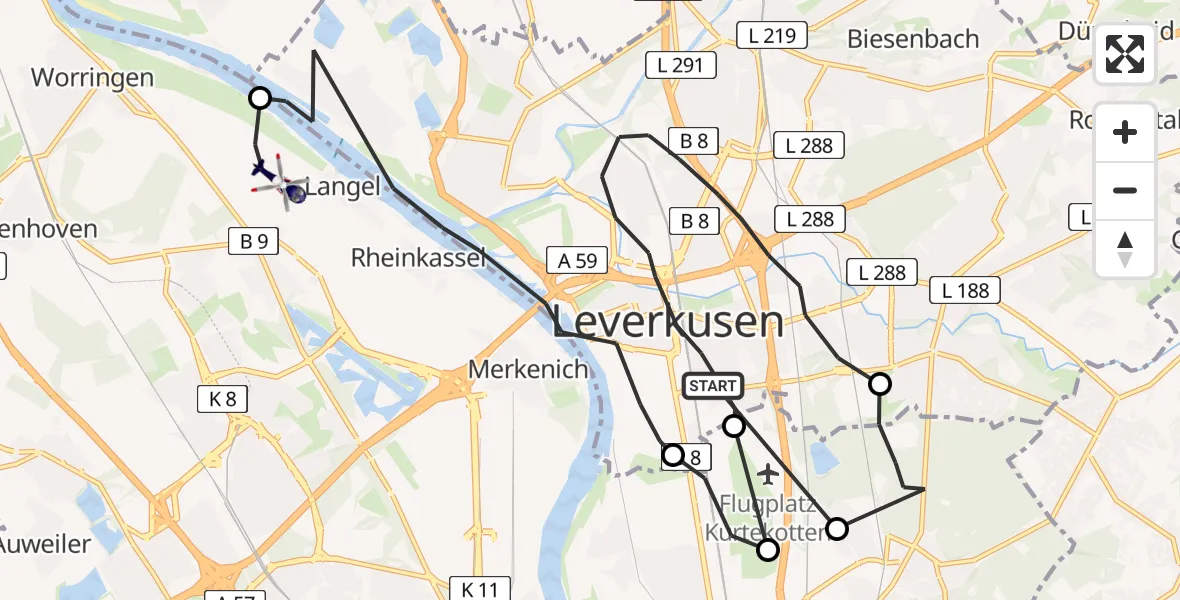 Flugroute Polizeihubschrauber Leverkusen - Köln, 16 Juli 2026, 08:26