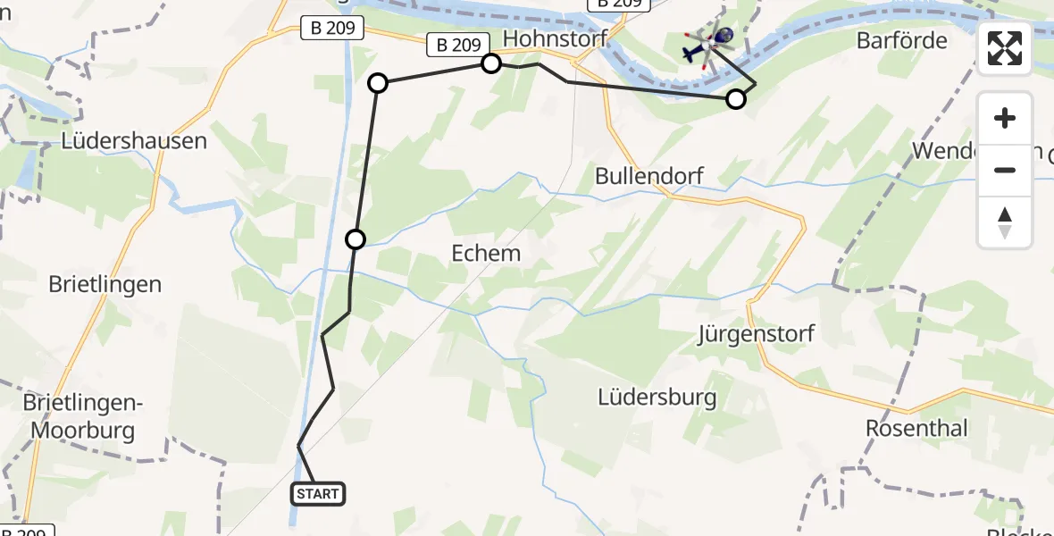 Flugroute Polizeihubschrauber Scharnebeck - Lanze, 16 Juli 2026, 08:35