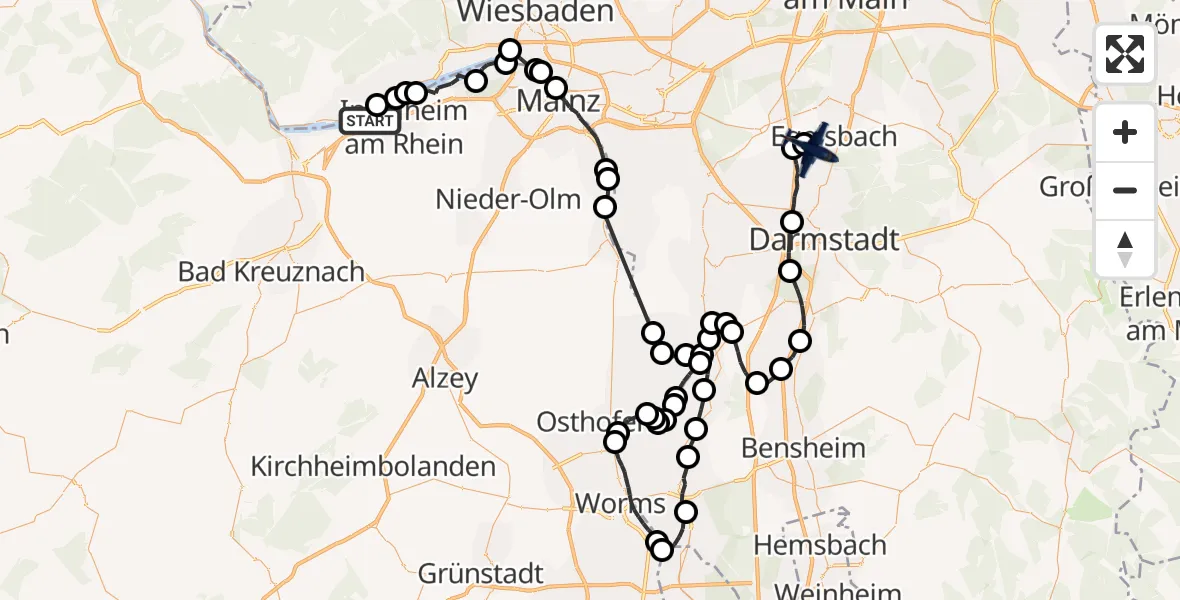 Flugroute Polizeiflugzeug Ingelheim am Rhein - Flughafen Frankfurt-Egelsbach, 16 Juli 2026, 08:38