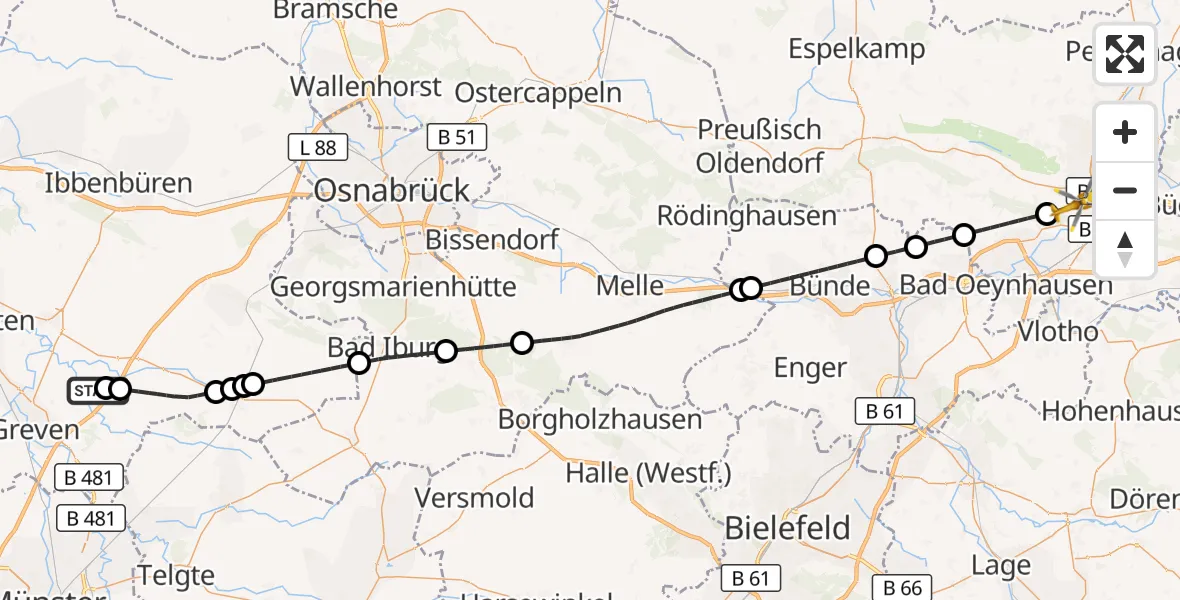 Flugroute Ambulanzhubschrauber Christoph  Westfalen-ADAC - Minden, 16 Juli 2026, 08:53
