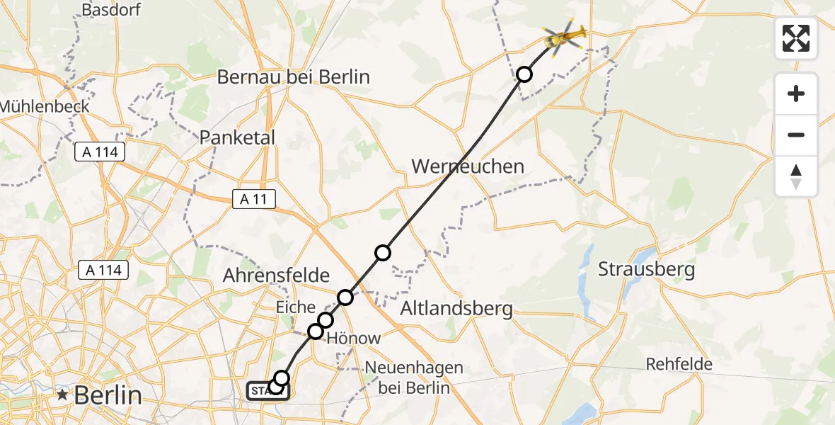 Flugroute Rettungshubschrauber Berlin Emergency Hospital - Beiersdorf-Freudenberg, 16 Juli 2026, 08:56