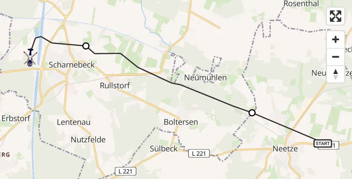 Flugroute Polizeihubschrauber Neetze - Scharnebeck, 16 Juli 2026, 09:17