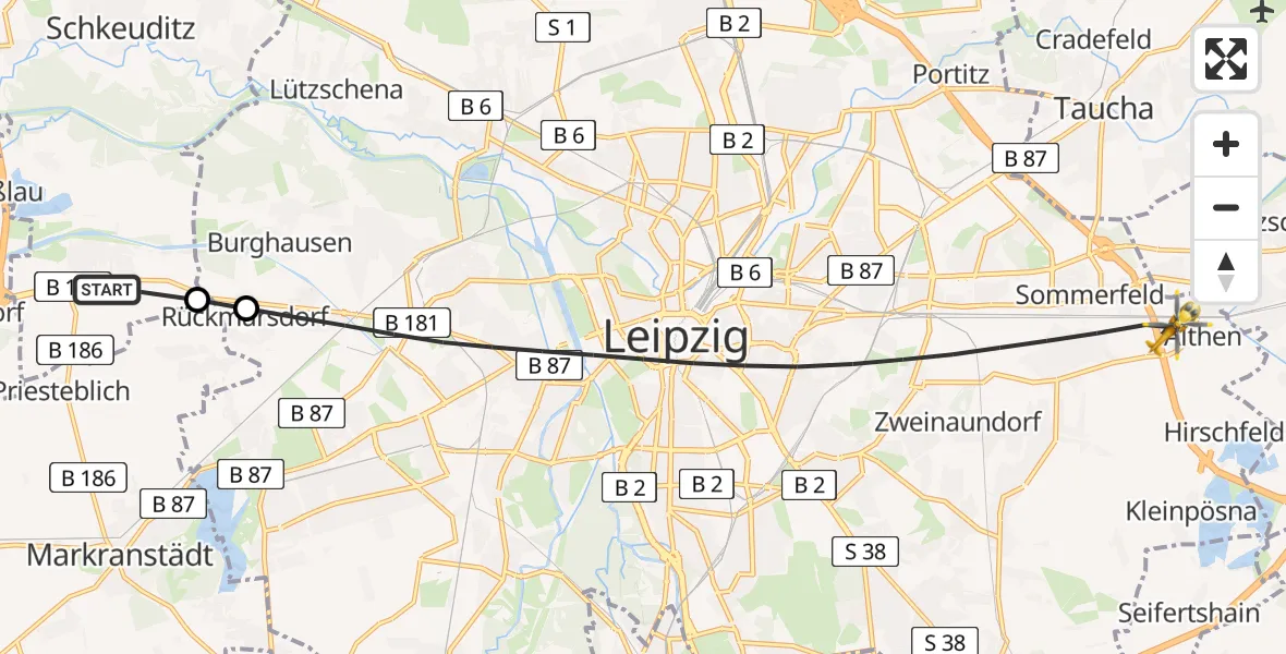 Flugroute Rettungshubschrauber Schkeuditz - Leipzig, 16 Juli 2026, 09:22