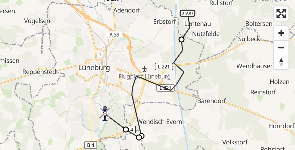 Flugroute Polizeihubschrauber Scharnebeck - Lüneburg, 16 Juli 2026, 09:26