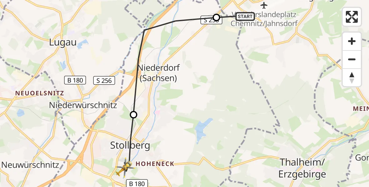 Flugroute Rettungshubschrauber Jahnsdorf/Erzgeb. - Stollberg/Erzgeb., 16 Juli 2026, 09:28