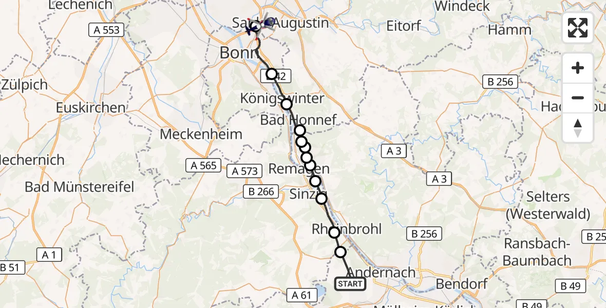 Flugroute Polizeihubschrauber Andernach - Sankt Augustin, 16 Juli 2026, 09:30