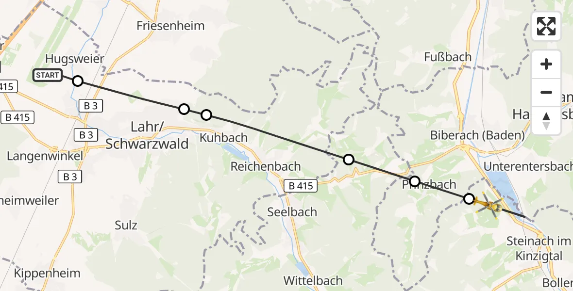 Flugroute Rettungshubschrauber Lahr Flughafen - Steinach, 16 Juli 2026, 09:32