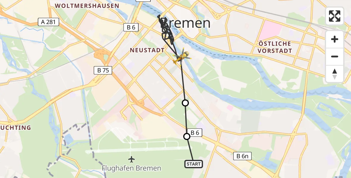 Flugroute Rettungshubschrauber Bremen - Bremen, 16 Juli 2026, 09:38