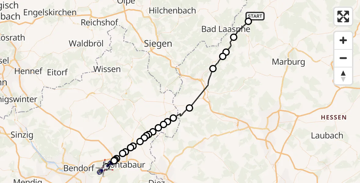 Flugroute Polizeihubschrauber Hatzfeld (Eder) - Hillscheid, 16 Juli 2026, 09:43