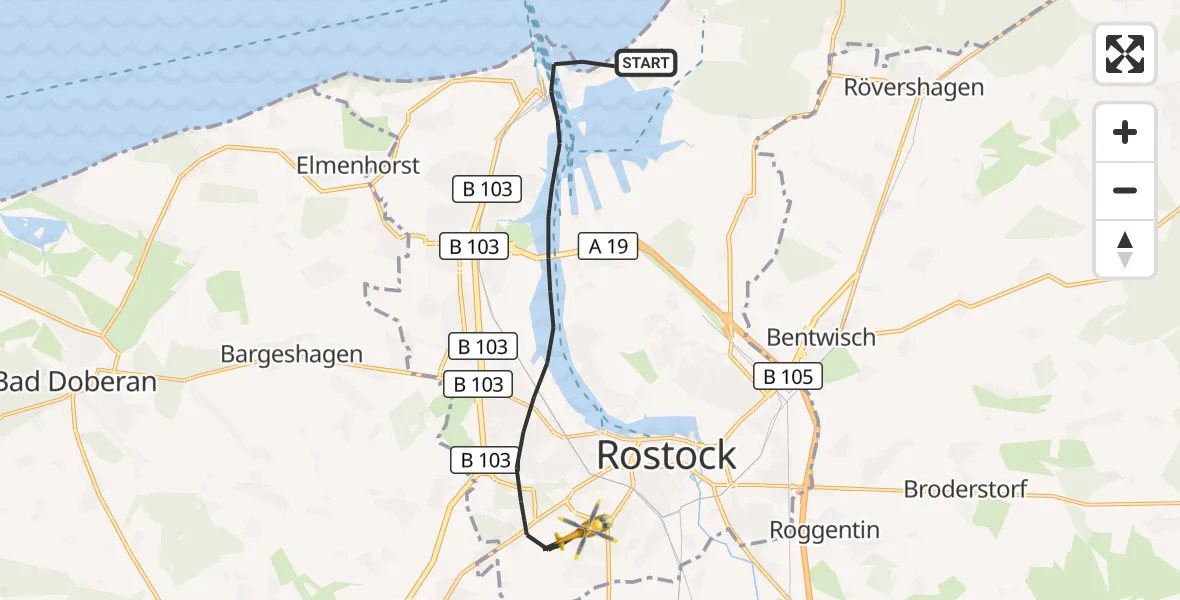 Flugroute Rettungshubschrauber Rostock - Rostock, 16 Juli 2026, 09:45