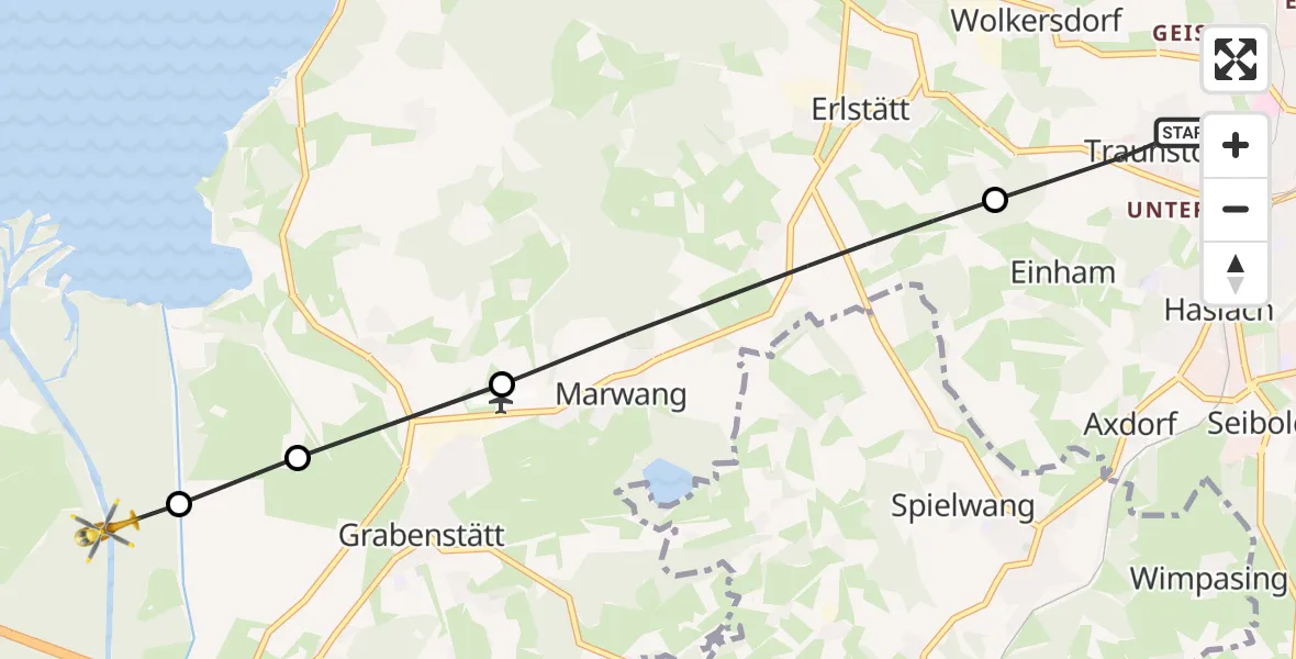 Flugroute Rettungshubschrauber Traunstein - Übersee, 16 Juli 2026, 09:49