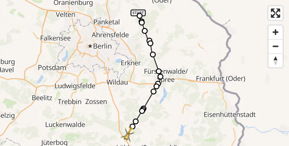 Flugroute Rettungshubschrauber Beiersdorf-Freudenberg - Halbe, 16 Juli 2026, 09:51