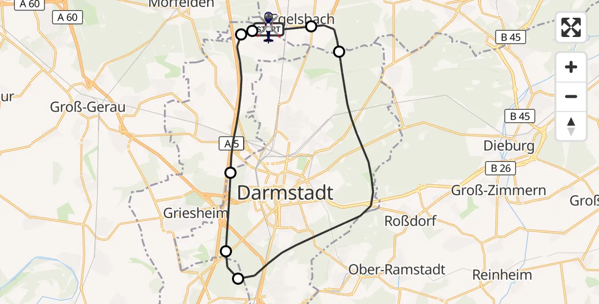 Flugroute Polizeihubschrauber Flughafen Frankfurt-Egelsbach - Flughafen Frankfurt-Egelsbach, 16 Juli 2026, 09:51