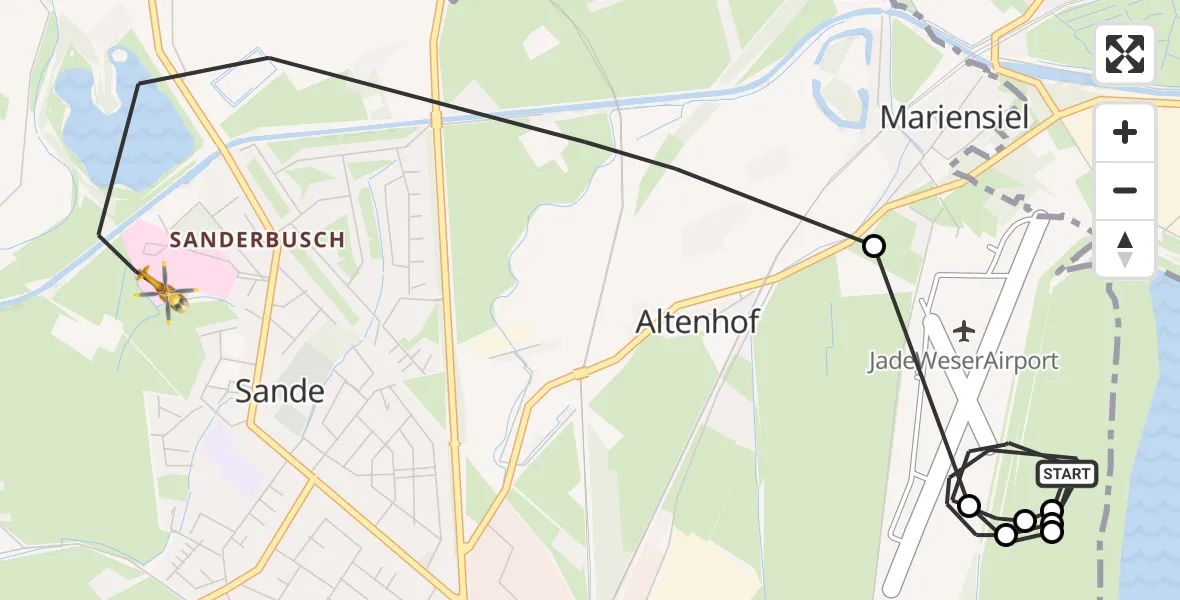 Flugroute Rettungshubschrauber JadeWeser Flughafen - Sande, 16 Juli 2026, 09:51