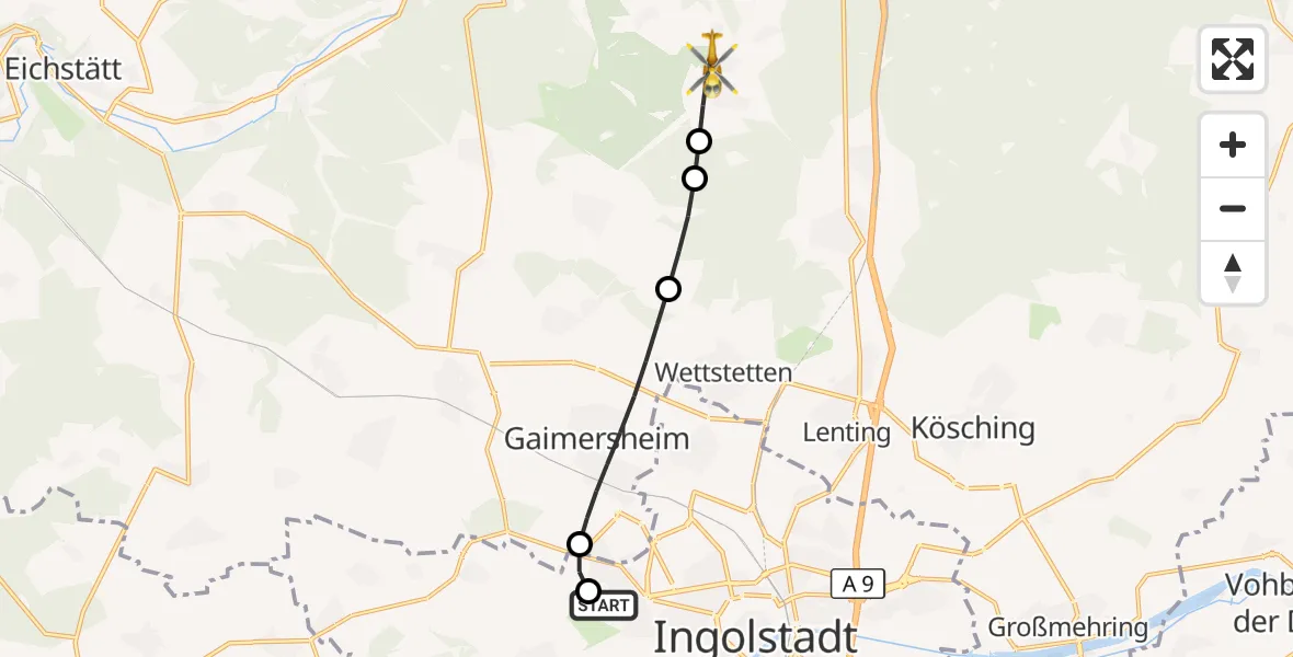 Flugroute Rettungshubschrauber Ingolstadt Hospital - Kipfenberg, 16 Juli 2026, 09:51