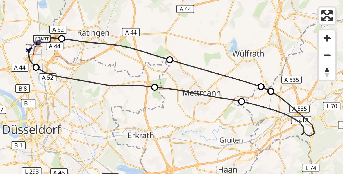 Flugroute Polizeihubschrauber Düsseldorf Flughafen - Düsseldorf Flughafen, 16 Juli 2026, 10:01