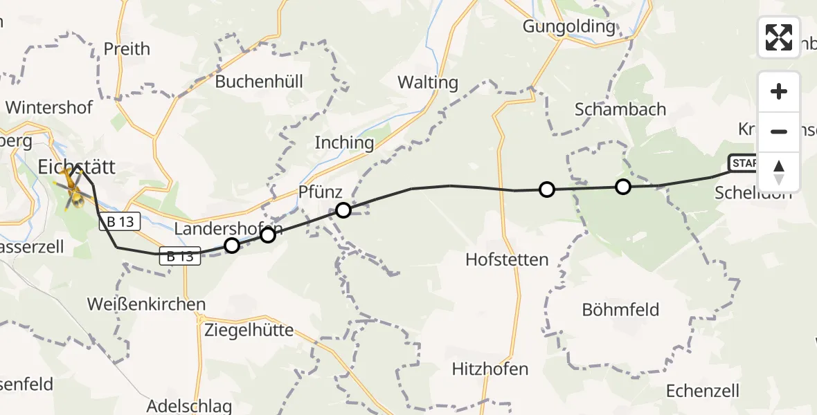 Flugroute Rettungshubschrauber Kipfenberg - Eichstätt, 16 Juli 2026, 10:07