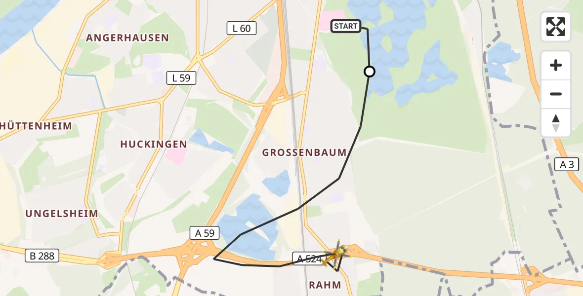 Flugroute Rettungshubschrauber Duisburg Air Rescue Hubschrauberlandeplatz (Christoph 9) - Duisburg, 16 Juli 2026, 10:07