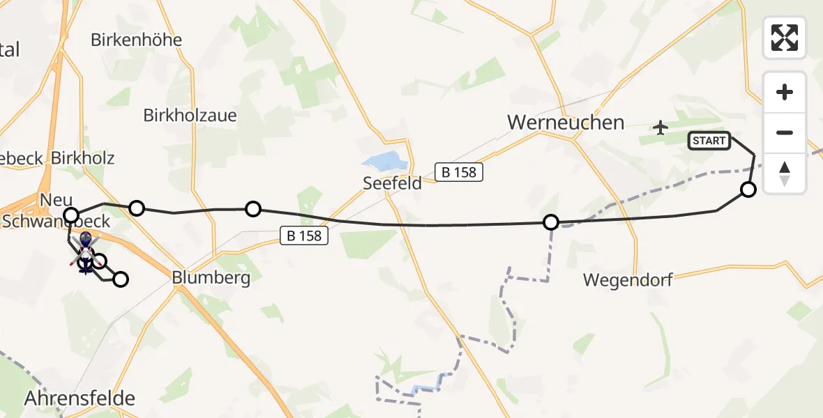 Flugroute Polizeihubschrauber Werneuchen - Panketal, 16 Juli 2026, 10:09