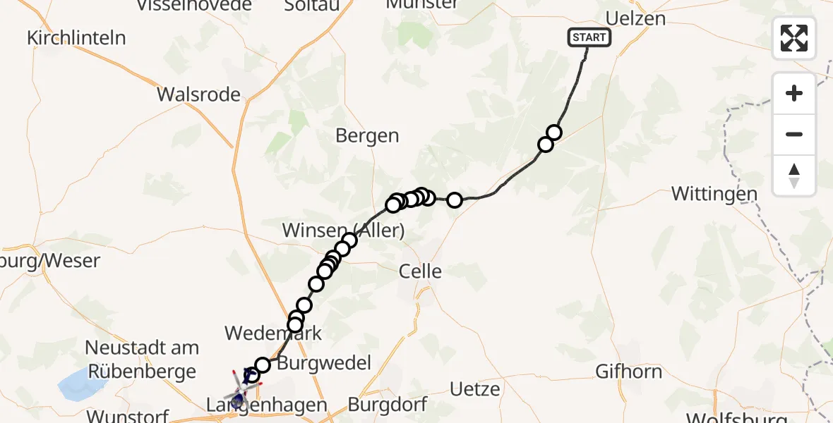 Flugroute Polizeihubschrauber Suderburg - Flughafen Hannover, 16 Juli 2026, 10:11