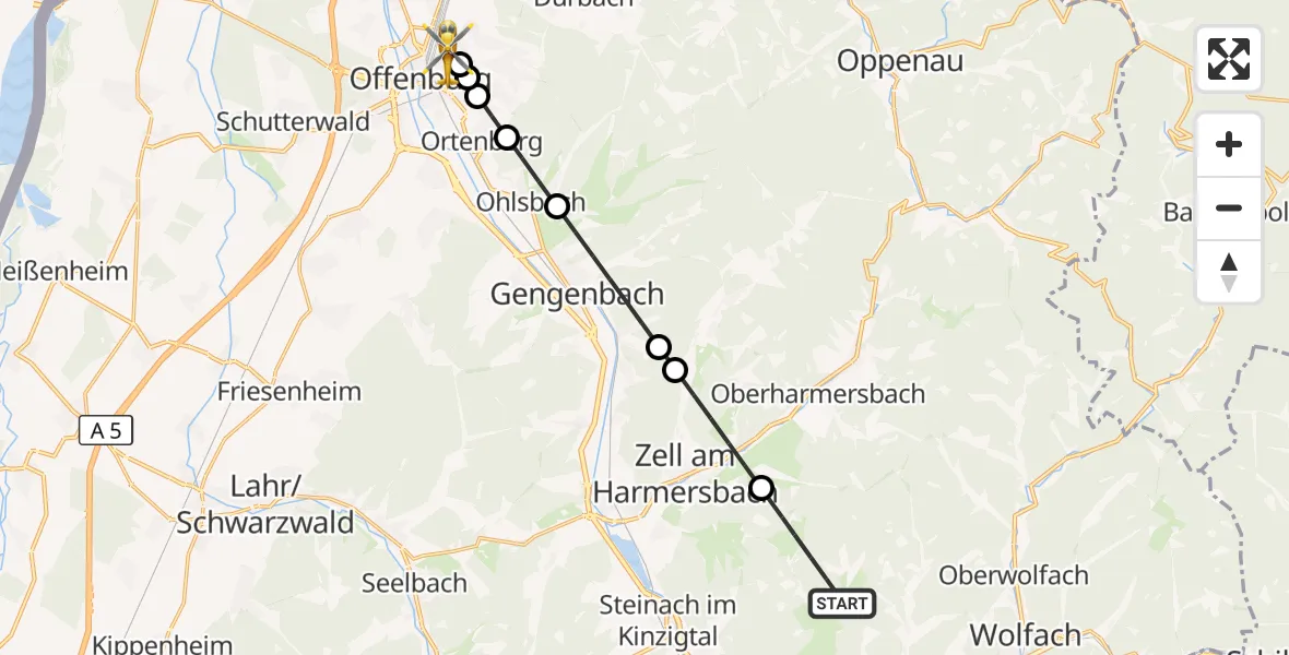 Flugroute Rettungshubschrauber Fischerbach - Offenburg, 16 Juli 2026, 10:18