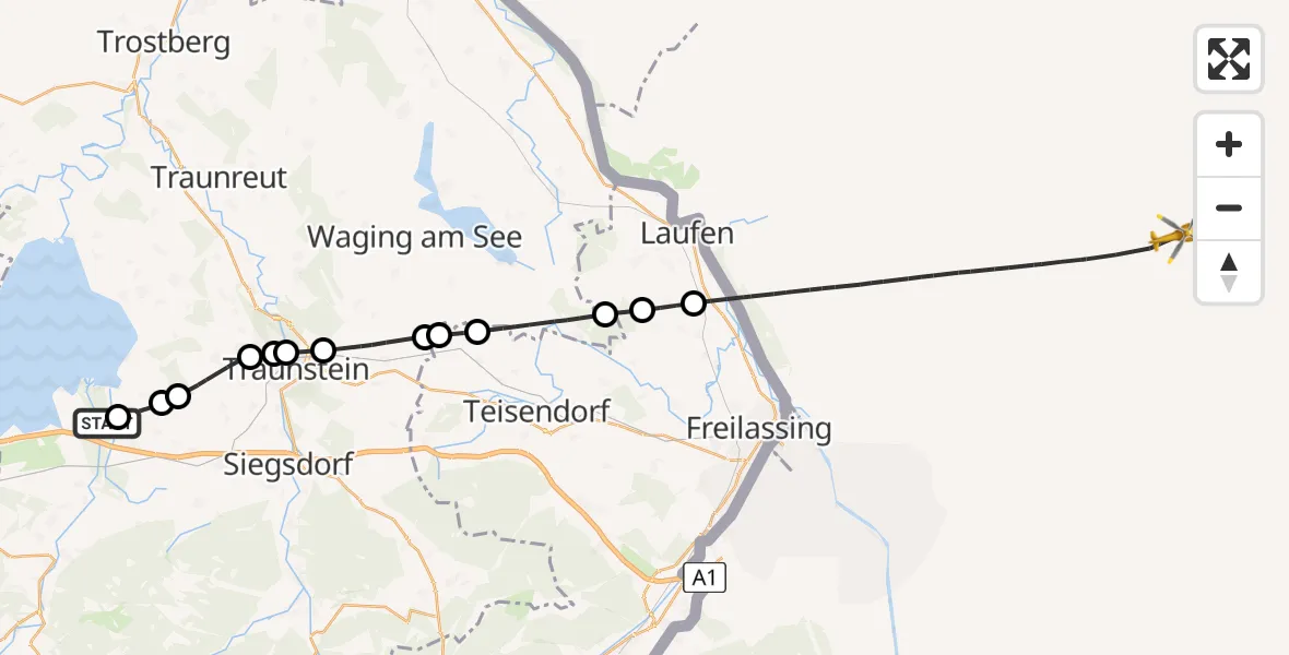 Flugroute Rettungshubschrauber Übersee - Laufen, 16 Juli 2026, 10:22