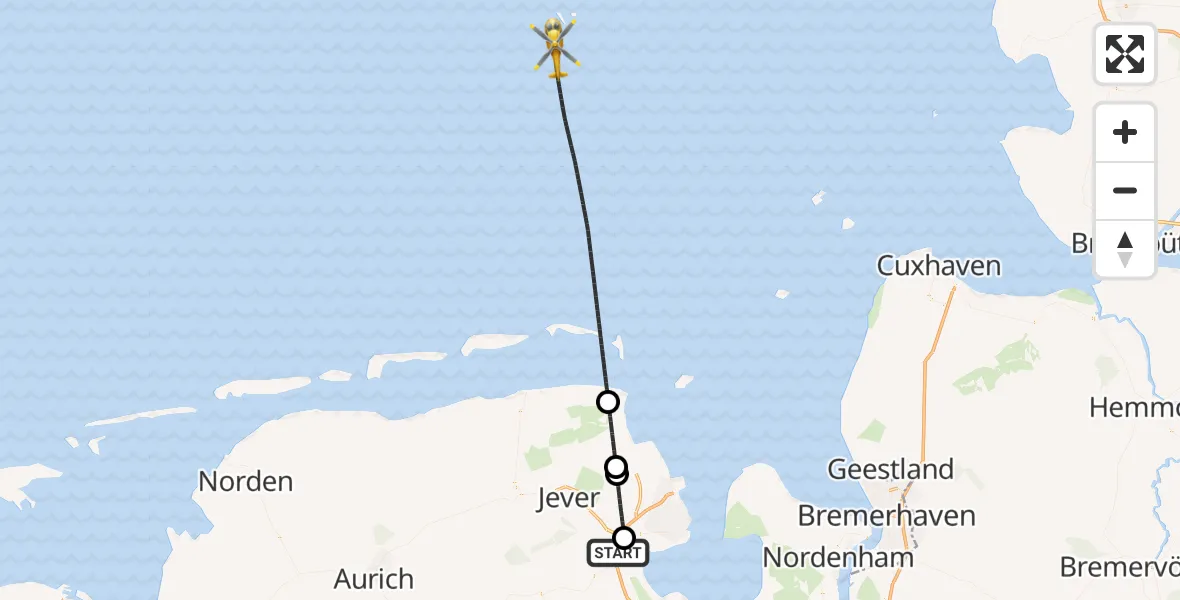 Flugroute Rettungshubschrauber Sande - Noordzee, 16 Juli 2026, 10:28