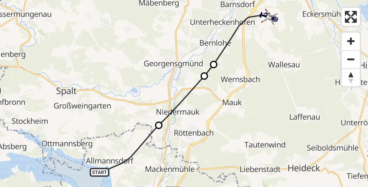 Flugroute Polizeihubschrauber Pleinfeld - Flugplatz Roth, 16 Juli 2026, 10:29