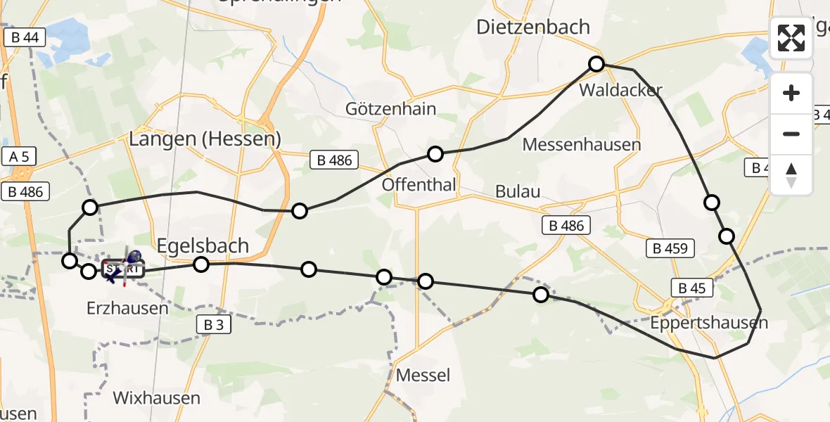 Flugroute Polizeihubschrauber Flughafen Frankfurt-Egelsbach - Flughafen Frankfurt-Egelsbach, 16 Juli 2026, 10:35