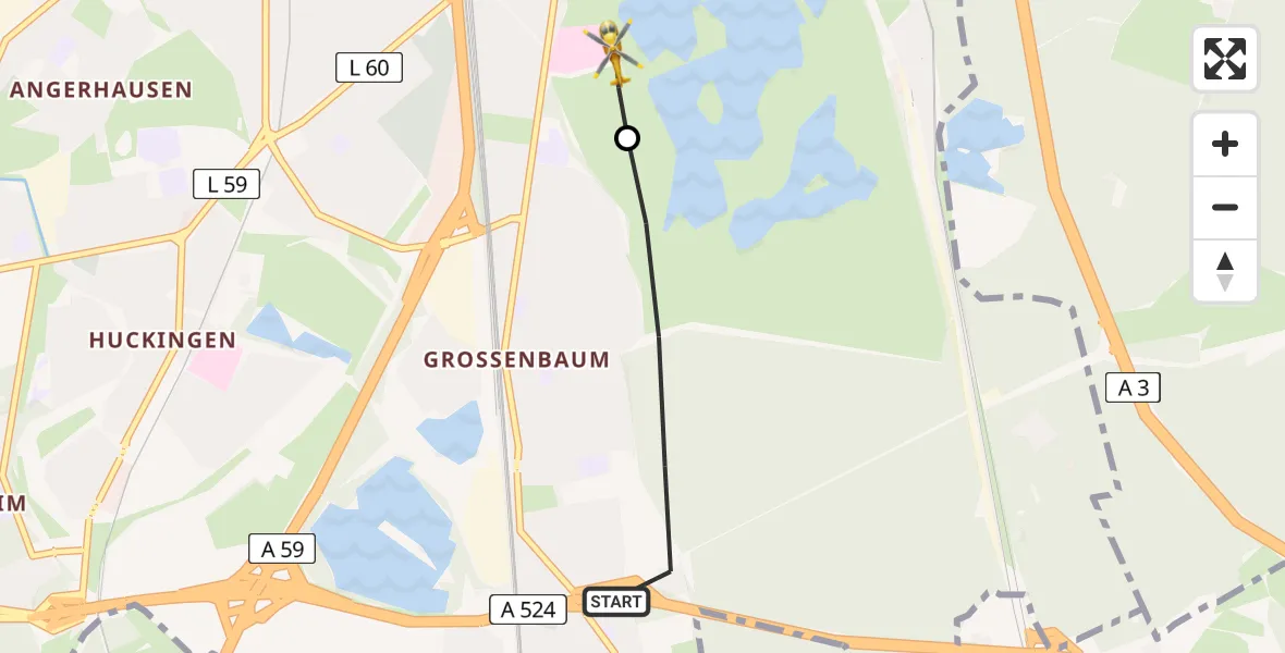 Flugroute Rettungshubschrauber Duisburg - Duisburg Air Rescue Hubschrauberlandeplatz (Christoph 9), 16 Juli 2026, 10:40