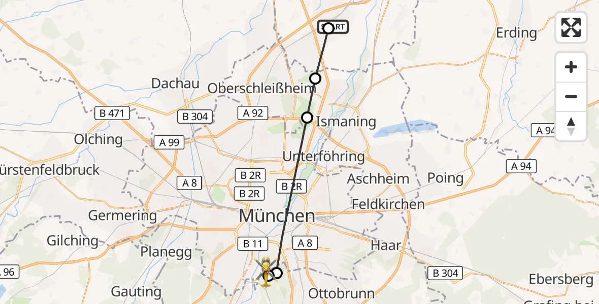 Flugroute Rettungshubschrauber Neufahrn b.Freising - ADAC Air Rescue Center Hubschrauberlandeplatz (Christoph 1), 16 Juli 2026, 10:41