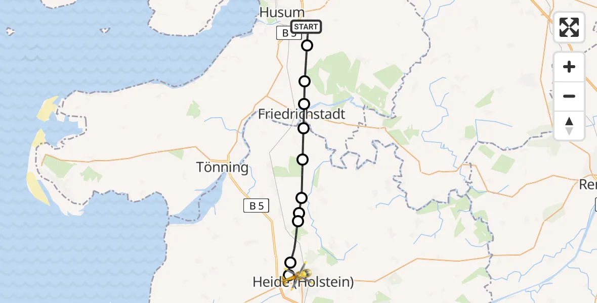 Flugroute Ambulanzhubschrauber Mildstedt - Heide, 16 Juli 2026, 10:44