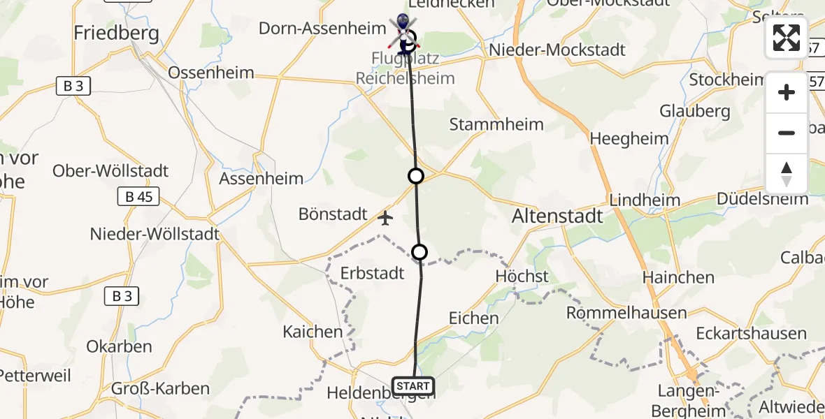 Flugroute Polizeihubschrauber Nidderau - Flugplatz Reichelsheim, 16 Juli 2026, 10:52