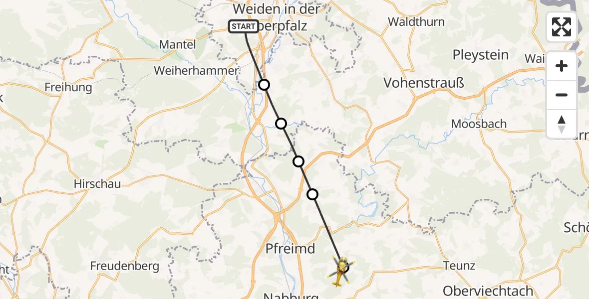 Flugroute Ambulanzhubschrauber Weiden i.d.OPf. - Nabburg, 16 Juli 2026, 11:02
