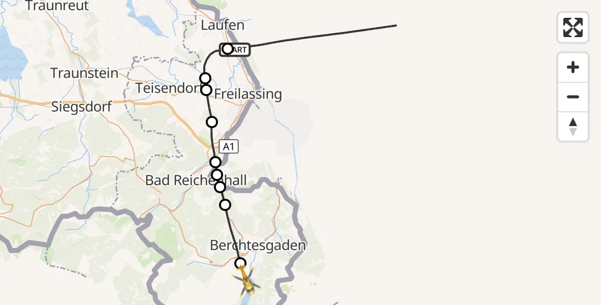 Flugroute Rettungshubschrauber Laufen - Schönau a.Königssee, 16 Juli 2026, 11:05