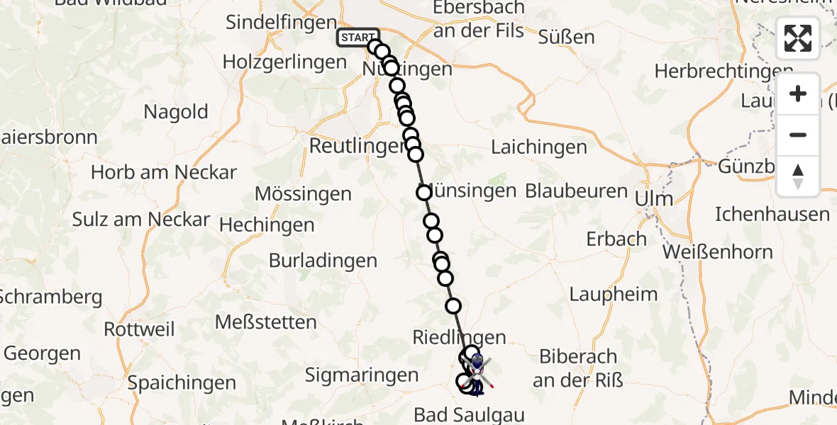 Flugroute Polizeihubschrauber Flughafen Stuttgart - Ertingen, 16 Juli 2026, 11:14