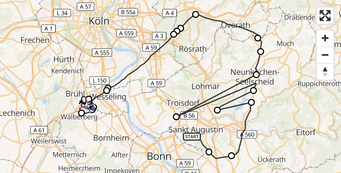 Flugroute Polizeihubschrauber Sankt Augustin - Brühl, 16 Juli 2026, 11:18