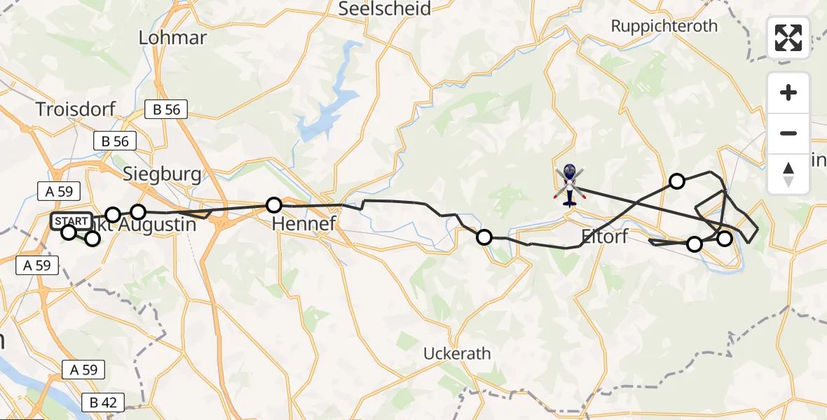 Flugroute Polizeihubschrauber Sankt Augustin - Eitorf, 16 Juli 2026, 11:25
