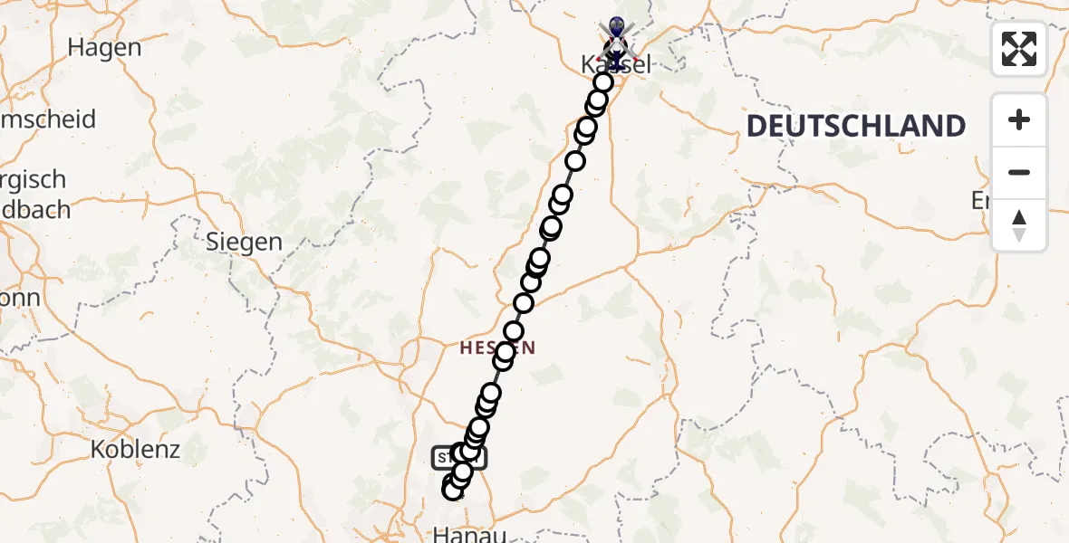 Flugroute Polizeihubschrauber Flugplatz Reichelsheim - Fuldatal Bundespolizei Hubschrauberlandeplatz, 16 Juli 2026, 11:29