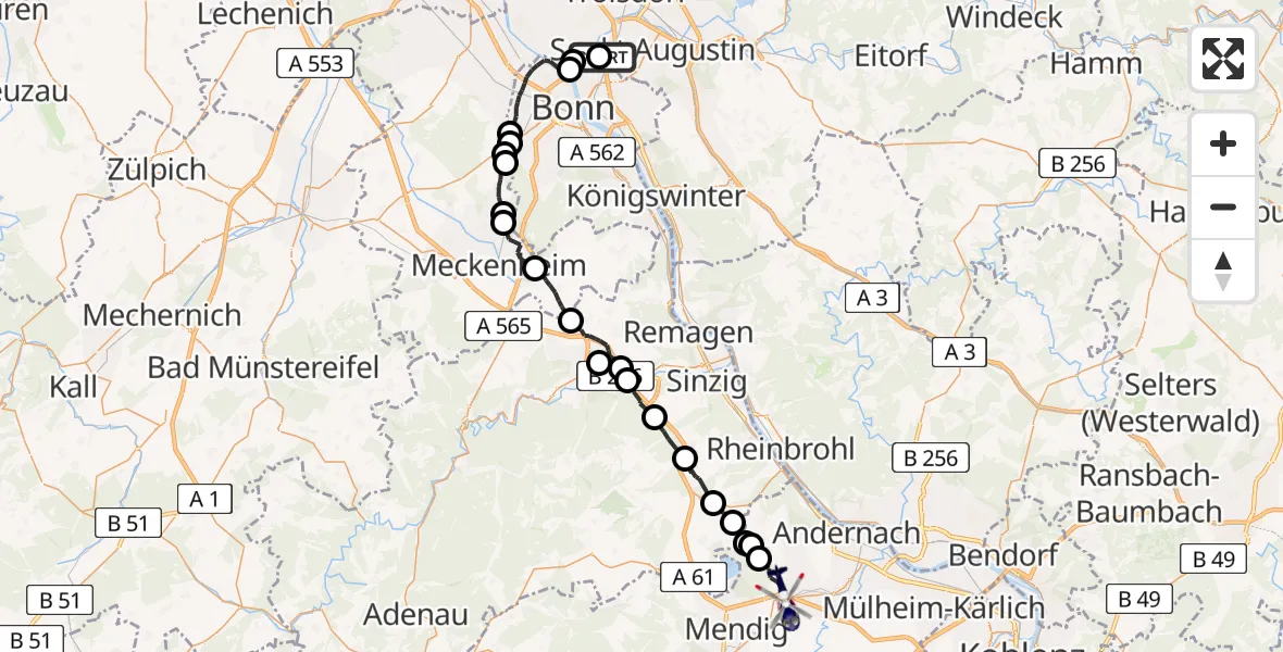 Flugroute Polizeihubschrauber Sankt Augustin - Kruft, 16 Juli 2026, 11:31