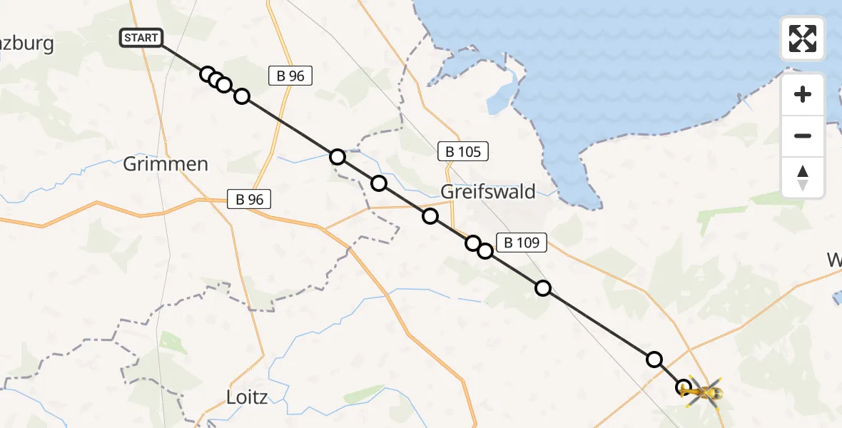 Flugroute Rettungshubschrauber Wittenhagen - Karlsburg, 16 Juli 2026, 11:35