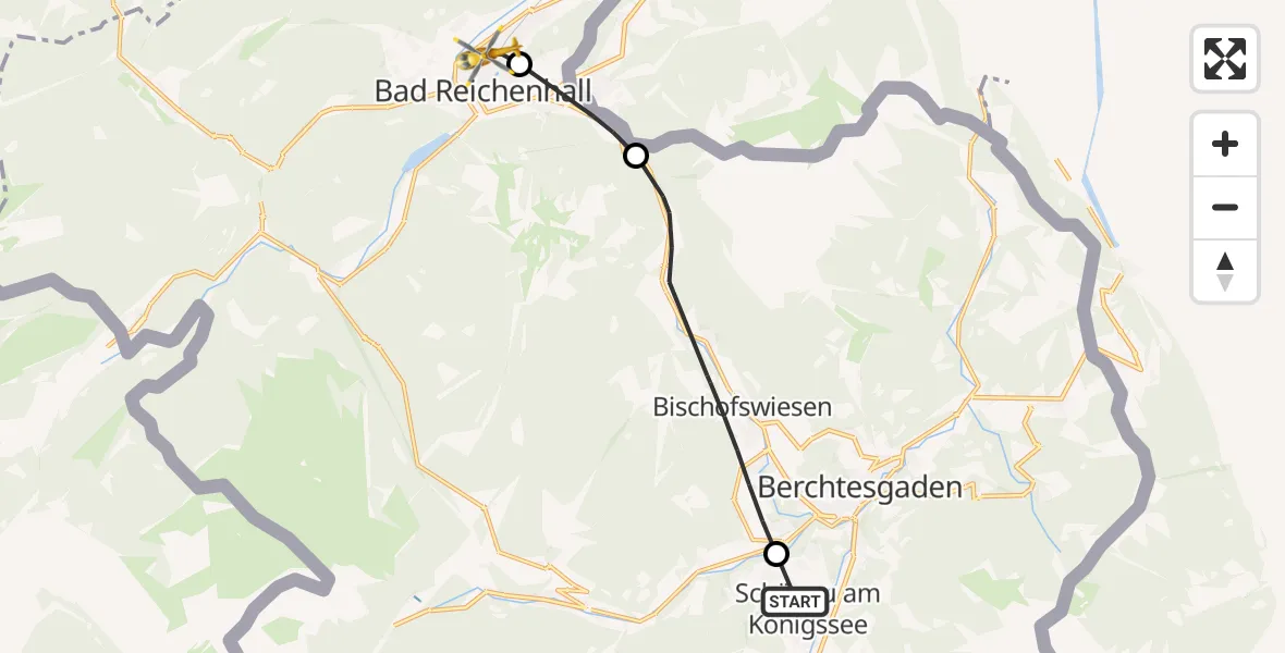 Flugroute Rettungshubschrauber Schönau a.Königssee - Bad Reichenhall Krankenhaus Hubschrauberlandeplatz, 16 Juli 2026, 11:45