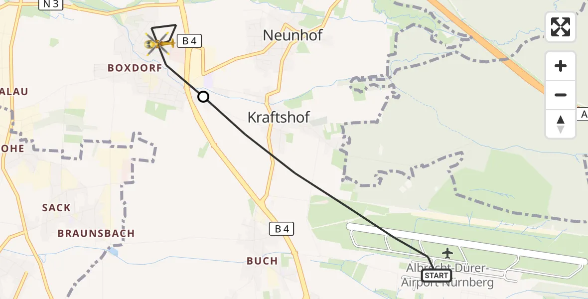 Flugroute Ambulanzhubschrauber Flughafen Nuremberg - Nürnberg, 16 Juli 2026, 11:45