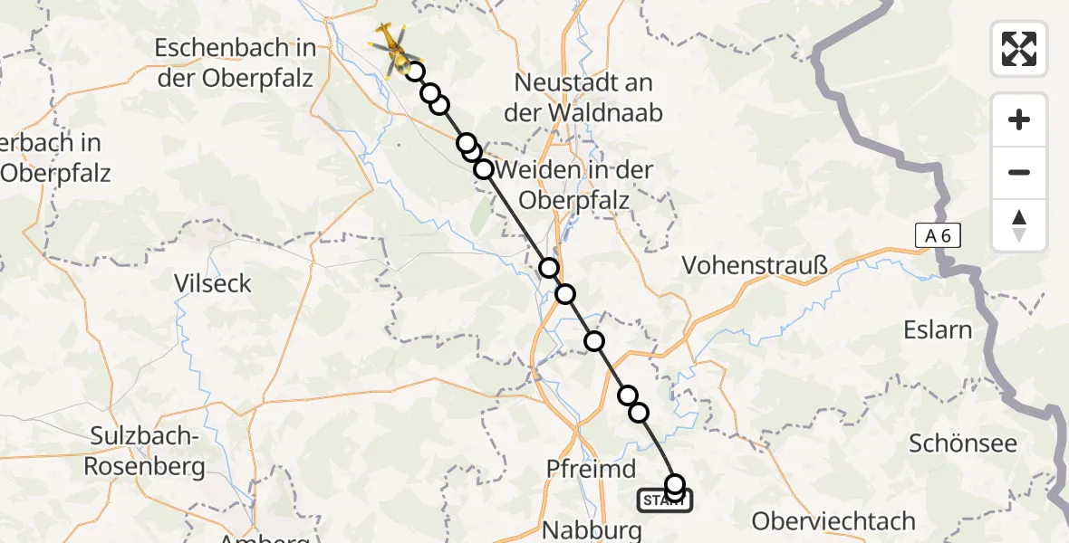 Flugroute Ambulanzhubschrauber Nabburg - Pressath, 16 Juli 2026, 11:50