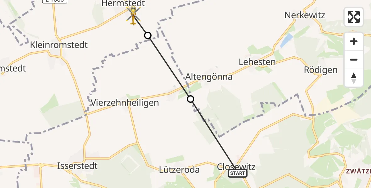Flugroute Rettungshubschrauber Jena - Bad Sulza, 16 Juli 2026, 11:57