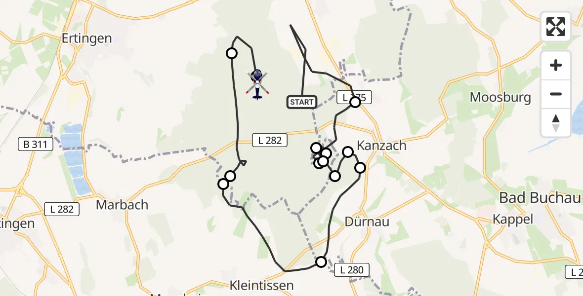 Flugroute Polizeihubschrauber Dürmentingen - Ertingen, 16 Juli 2026, 11:59