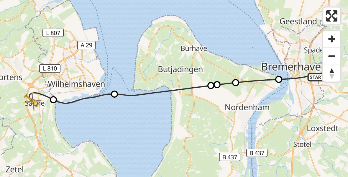 Flugroute Rettungshubschrauber Bremerhaven - Sande, 16 Juli 2026, 11:59