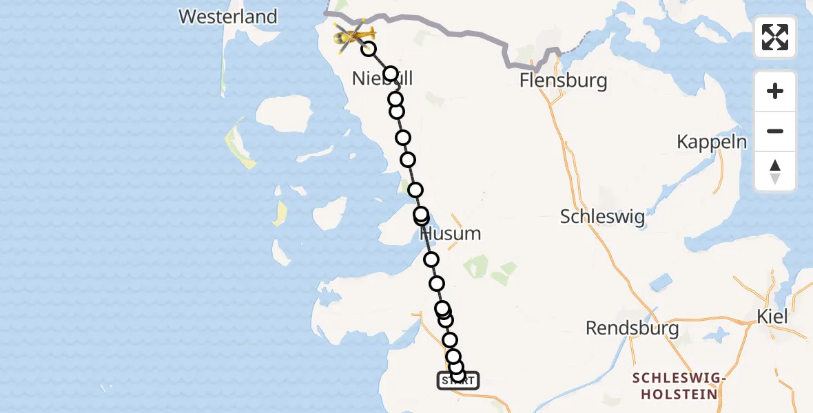 Flugroute Ambulanzhubschrauber Heide - Neukirchen, 16 Juli 2026, 12:03
